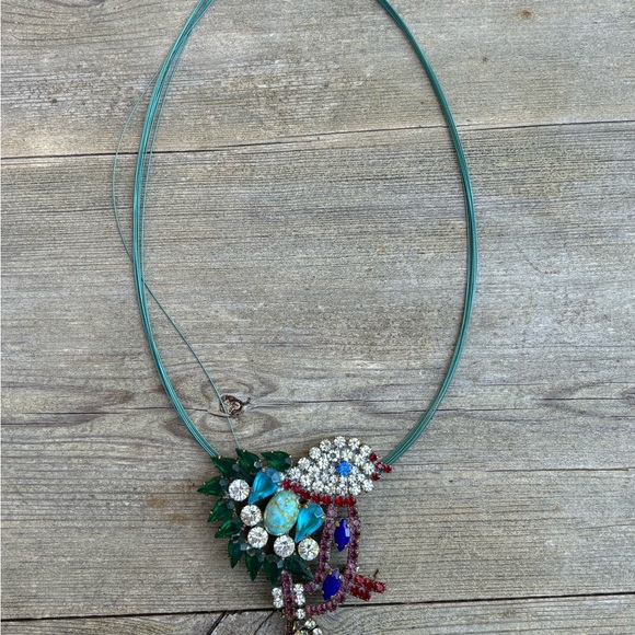 Antique bird pendant with blue obsidian, Andara crystal, turquoise, evil eye - Picture 2 of 2